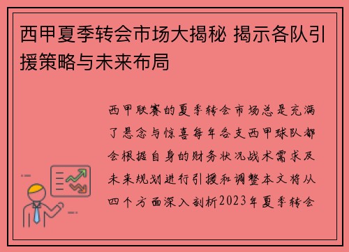 西甲夏季转会市场大揭秘 揭示各队引援策略与未来布局 西甲夏季转会市场大揭秘 揭示各队引援策略与未来布局
