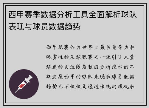 西甲赛季数据分析工具全面解析球队表现与球员数据趋势
